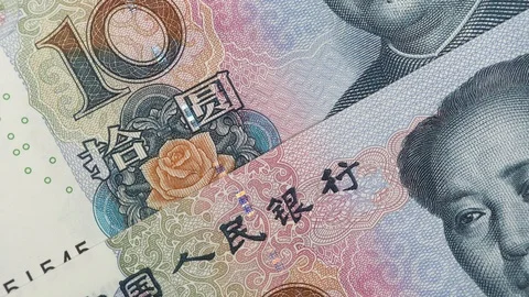 China 10 yuan notes rotating. Chinese money, currency. Video stock 105069186