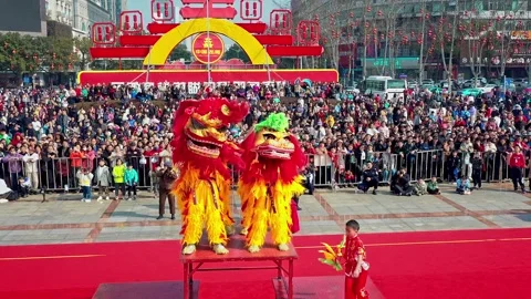 China 1th 2024: Dragon Dance  national intangible cultural heritage performance Stock Footage 324812078
