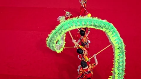 China 1th 2024: Dragon Dance  national intangible cultural heritage performance Stock Footage 324812995