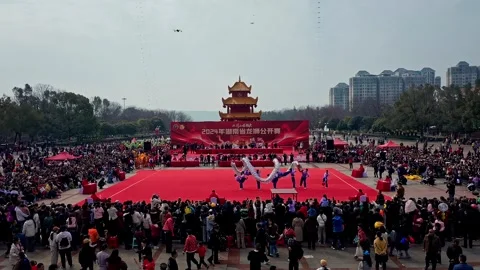 China 1th 2024: Dragon Dance  national intangible cultural heritage performance Stock-Footage 324813128