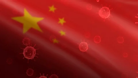 China 3D Flag With Virus Floating Animation Closeup (3D Rendering) Stock Footage 126990103