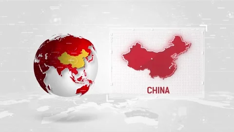 China 4K Tech Map Beside Globe On White Background. Stock Footage 340476957