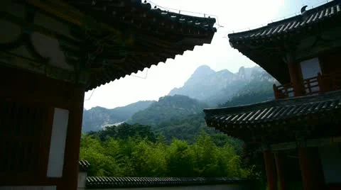 China ancient temple architecture in forest,bamboo mountain hill. Stock Footage 12018876