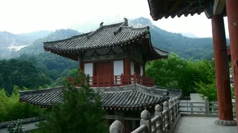 China ancient temple architecture in forest,bamboo mountain hill. Stock Footage