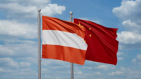 China and Austria two flags Stock Footage 268422729