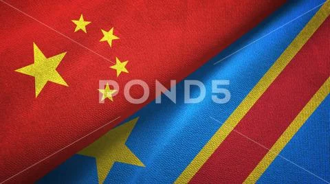 China and Congo Democratic Republic two flags textile cloth, fabric texture Stock Photos