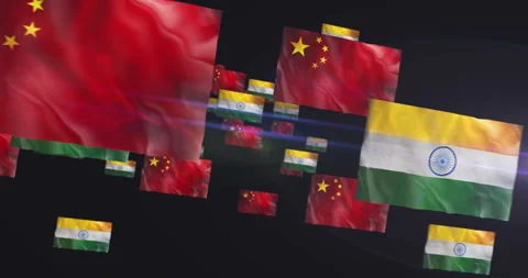 China and India waving flags seamless loop Stock Footage 324951273