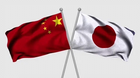 China and Japan Flags Stock Footage 340400561