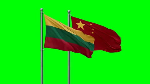China and Lithuania two flags Stock Footage 292814606