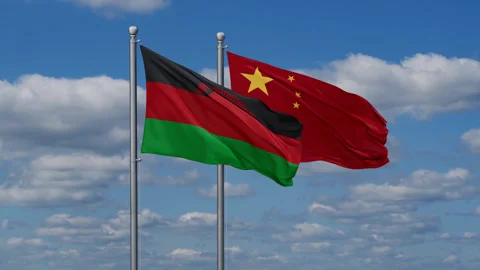 China and Malawi two flags Stock Footage 287947126