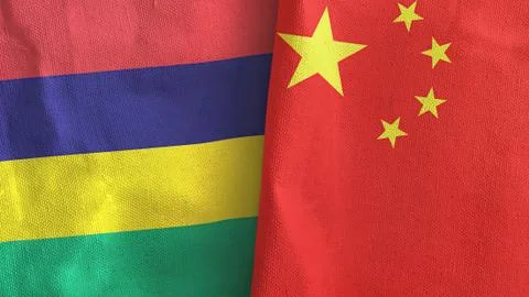 China and Mauritius two flags textile cloth 3D rendering Stock Illustration