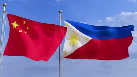 China and Philippines Two flags on flagpoles in wind. Stock Footage 301902804