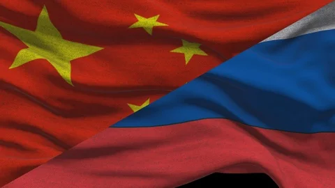 China and Russia Waving Flags in Alpha Channel Stock Footage 88752002