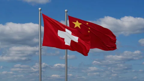 China and Switzerland two flags 스톡 동영상 279984603