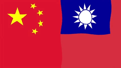 China and Taiwan Split Wavy Flags Motion Graphic Background Loop Stock Footage 203998447