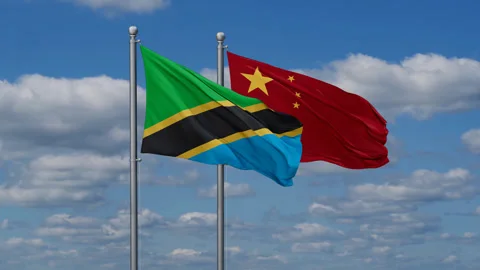 China and Tanzania two flags Stock Footage 284025173