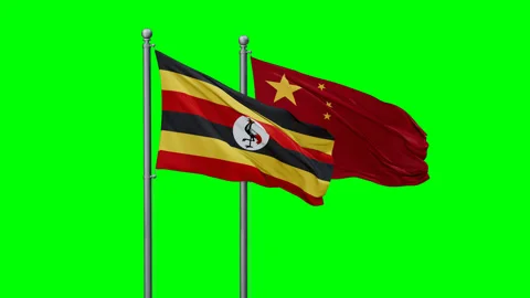 China and Uganda two flags Stock Footage 292823659