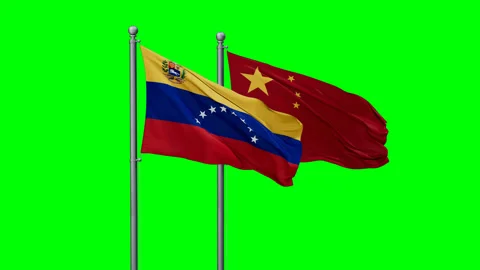 China and Venezuela two flags Stock Footage 291868837
