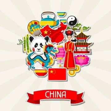 China background design. Chinese sticker symbols and objects Stock Illustration