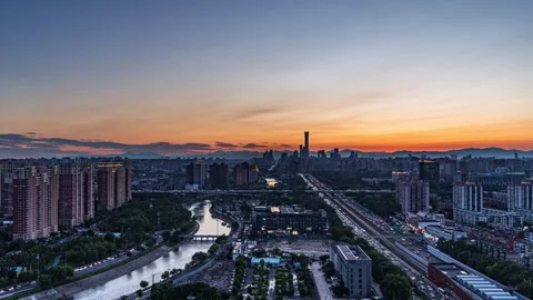 China Beijing CBD Central District Sunset Day to Night Time-lapse Promotional Vi Stock Footage 283864006