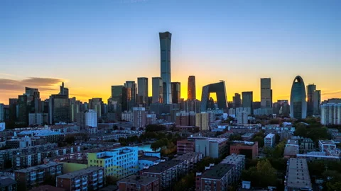 China Beijing City Building Complex China World Trade Center Day to Night Delay  Video stock 296078593