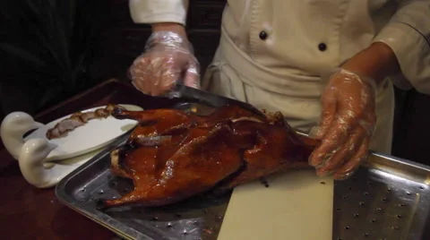 CHINA BEIJING DUCK CHEF CUT PREPARE PEKING Stock Footage 49479796