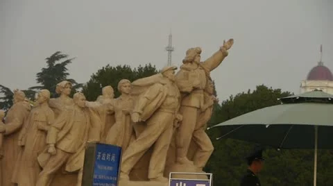 China beijing revolutionary martyrs memorial sculpture,communism security guard Stock Footage