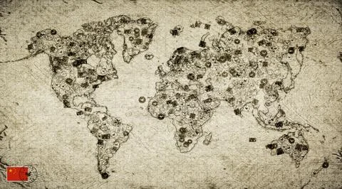 China Beijing Stamp World Map Stock Illustration
