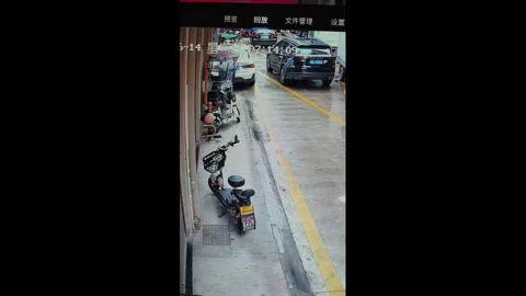 China: Bird lands on parked e-bike causing it to fall over in Zhejiang, C... Stock Footage 337470910