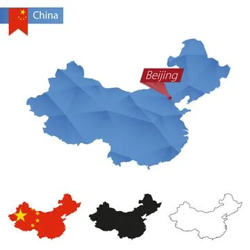 China blue Low Poly map with capital Beijing. Stock Illustration