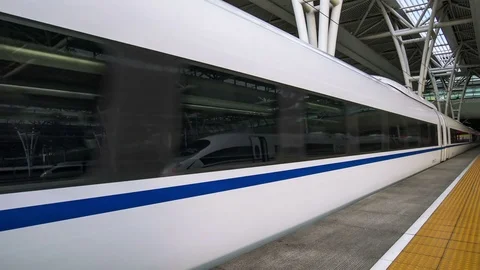 The China bullet train - Modern high speed passenger train in Shanghai. Stock Footage