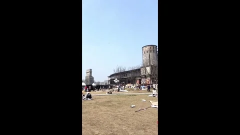 China: Camping turns chaotic as mini tornado sends tent spinning into sky... Stock Footage 330580413