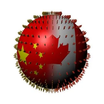 China canada flag sphere surrounded by people illustration Stock Illustration