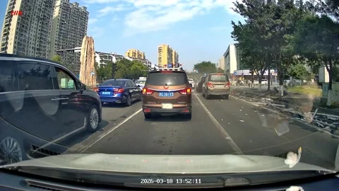China: Car crashes through road railings in Zhejiang, China Stock Footage 331296776