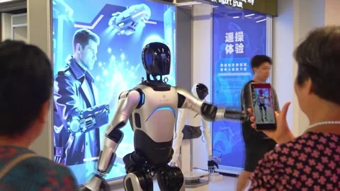 China: China's first humanoid robot experience center opens in Jiangsu Stock Footage 321039969