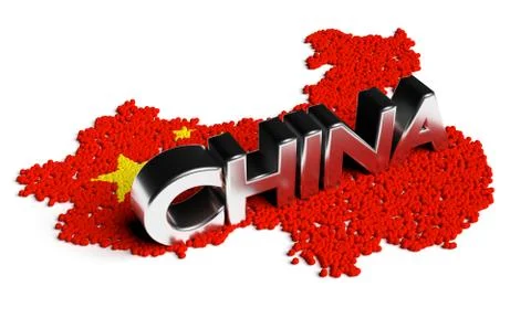 China chrome text with flag and map Stock Illustration