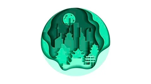 China circle icon flat style architecture buildings monuments town city country Ilustración de archivo
