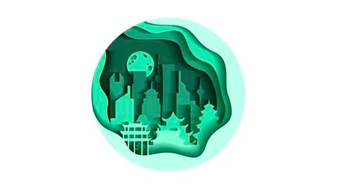 China circle icon flat style architecture buildings monuments town city country Ilustración de archivo