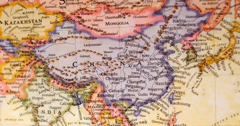 China close up of China on a world map handheld camera movement Stock Footage 207926093