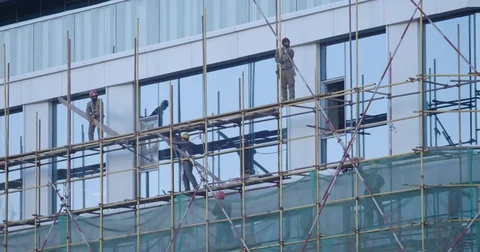 China construction workers, scaffolding Video stock 71812182