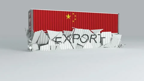 China container with the flag falls on top of a container labeled EXPORT Stock Footage 124445752