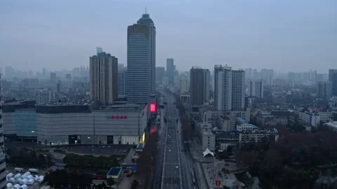 China coronavirus lockdown, empty streets, Wuhan city, 4K aerial 動画素材 132071484