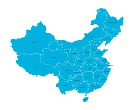 China country map with provinces labeled, colorful geography design vector Stock Illustration