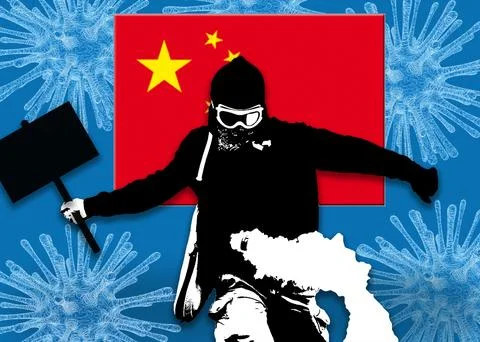 China covid zero, lockdown protests. Coronavirus danger and civil protest Stock Illustration