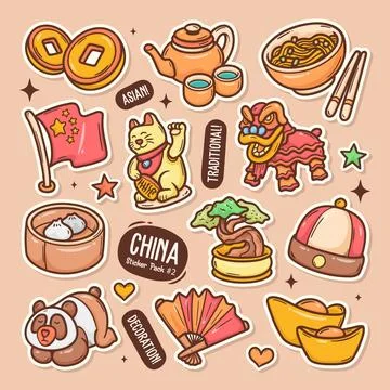 China Cute Doodle Vector Sticker Collection 2 Ilustración de archivo