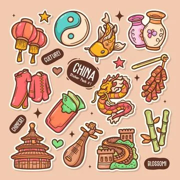 China Cute Doodle Vector Sticker Collection 1 Ilustración de archivo