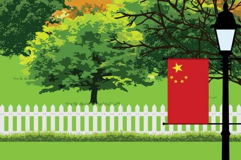 China Day Trees Lamp Vector Illustration Stock Illustration