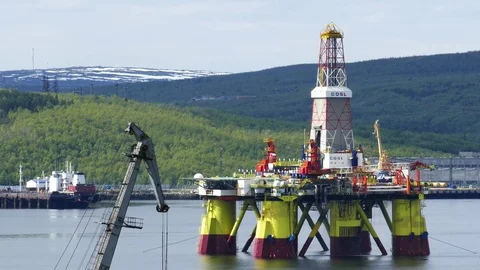 China drilling platform COSL Nanhai VIII  in the Kola gulf. Editorial use. Stock Footage 80799650