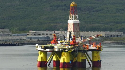 China drilling platform Nanhai VIII COSL in the Kola Bay. Stock Footage 80799371