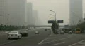 China due to a dust storm, Air Pollution and Huge Traffic in Beijing CBD HD Footage